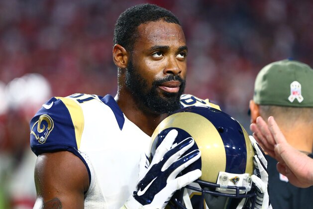 Nov 9, 2014; Glendale, AZ, USA; St. Louis Rams wide receiver Kenny Britt (81) reacts against the Arizona Cardinals at University of Phoenix Stadium. The Cardinals defeated the Rams 31-14. Mandatory Credit: Mark J. Rebilas-USA TODAY Sports