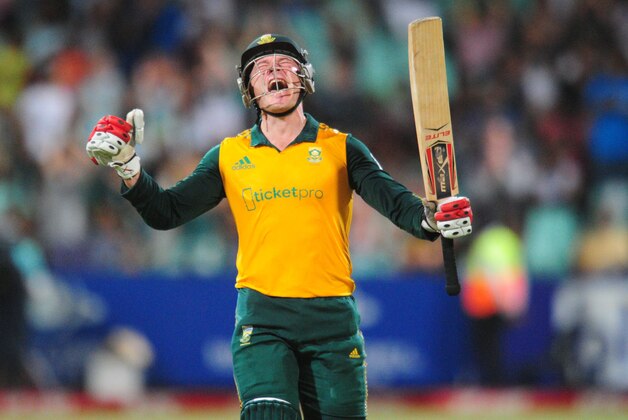 South Africa's Morne van Wyk celebrates his century during a T20 cricket match against West Indies in Durban, South Africa, Wednesday, Jan. 14, 2015. (AP Photo)