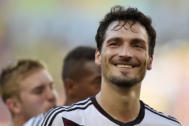 Germany's Mats Hummels smiles at the end of  the World Cup quarterfinal soccer match between Germany and France at the Maracana Stadium in Rio de Janeiro, Brazil, Friday, July 4, 2014. Germany won the match 1-0.  (AP Photo/Martin Meissner)