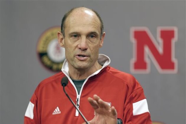 Nebraska head coach Mike Riley speaks at a news conference in Lincoln, Neb., Thursday, Jan. 8, 2015. Riley said he has one more position to fill on his coaching staff and that he will spend the next month putting the finishing touches on his recruiting class. (AP Photo/Nati Harnik)