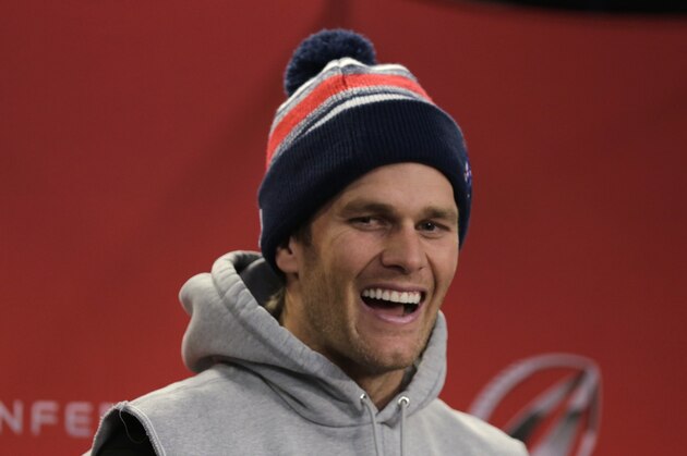 New England Patriots quarterback Tom Brady prior to a team practice in Foxborough, Mass., Wednesday, Jan. 14, 2015.  The Patriots face the Indianapolis Colts in the AFC Championship. (AP Photo/Charles Krupa)
