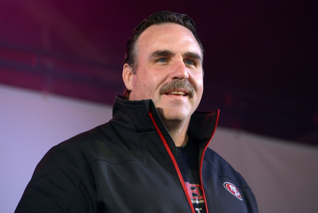 Oct 26, 2013; London, United Kingdom; San Francisco 49ers defensive line coach Jim Tomsula at the NFL Fan Rally at Trafalgar Square in advance of the International Series game against the Jacksonville Jaguars. Mandatory Credit: Kirby Lee-USA TODAY Sports