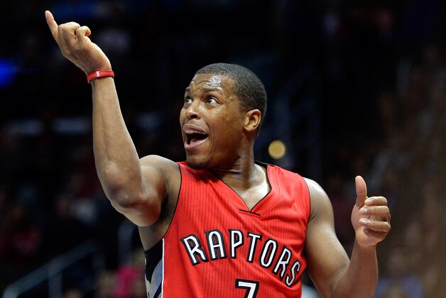 LOS ANGELES, CA - DECEMBER 27:  Kyle Lowry #7 of the Toronto Raptors calls for a foul during a 110-98 win over the Los Angeles Clippers at Staples Center on December 27, 2014 in Los Angeles, California.  NOTE TO USER: User expressly acknowledges and agrees that, by downloading and or using this Photograph, user is consenting to the terms and condition of the Getty Images License Agreement.  (Photo by Harry How/Getty Images)