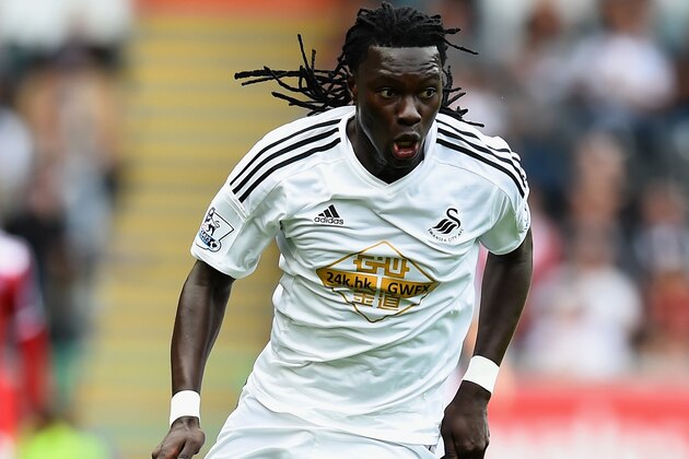 SWANSEA, WALES - AUGUST 30:  Bafetimbi Gomis of Swansea City during the Barclays Premier League match between Swansea City and West Bromwich Albion at Liberty Stadium on August 30, 2014 in Swansea, Wales.  (Photo by Christopher Lee/Getty Images)
