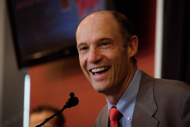 LINCOLN, NE - DECEMBER 5:  Mike Riley, newly hired head football coach at the University of Nebraska, talks with members of the media during a press conference inside Memorial Stadium December 5, 2014 in Lincoln, Nebraska.   (Photo by Eric Francis/Getty Images)