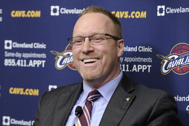 INDEPENDENCE, OH - MAY 13:  David Griffin is named General Manager of the Cleveland Cavaliers at a press conference at The Cleveland Clinic Courts on May 13, 2014 in Independence, Ohio. NOTE TO USER: User expressly acknowledges and agrees that, by downloading and/or using this Photograph, user is consenting to the terms and conditions of the Getty Images License Agreement. Mandatory Copyright Notice: Copyright 2014 NBAE (Photo by David Liam Kyle/NBAE via Getty Images)