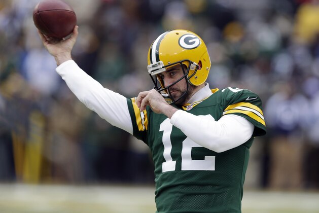 Jan 11, 2015; Green Bay, WI, USA; Green Bay Packers quarterback Aaron Rodgers before the 2014 NFC Divisional playoff football game against the Dallas Cowboys at Lambeau Field. Mandatory Credit: Jeff Hanisch-USA TODAY Sports