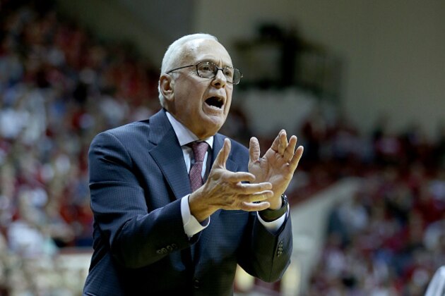 BLOOMINGTON, IN - NOVEMBER 20:  Larry Brown the head coach of the SMU Mustangs gives instructions to his team during the game against Indiana Hoosiers at Assembly Hall on November 20, 2014 in Bloomington, Indiana.  (Photo by Andy Lyons/Getty Images)