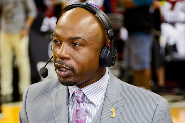 MIAMI, FL - JUNE 20: Former NBA player Greg Anthony takes part in an NBA TV broadcast before the San Antonio Spurs played the Miami Heat during Game Seven of the 2013 NBA Finals on June 20, 2013 at American Airlines Arena in Miami, Florida. NOTE TO USER: User expressly acknowledges and agrees that, by downloading and or using this photograph, User is consenting to the terms and conditions of the Getty Images License Agreement. Mandatory Copyright Notice: Copyright 2013 NBAE (Photo by Noah Graham/NBAE via Getty Images)