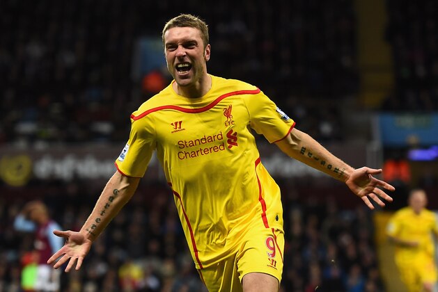 BIRMINGHAM, ENGLAND - JANUARY 17:  Rickie Lambert of Liverpool celebrates scoring their second goal during the Barclays Premier League match between Aston Villa and Liverpool at Villa Park on January 17, 2015 in Birmingham, England.  (Photo by Laurence Griffiths/Getty Images)