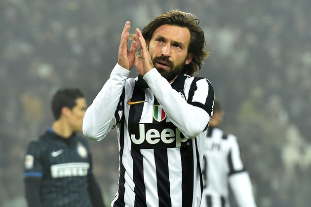 TURIN, ITALY - JANUARY 06:  Andrea Pirlo of Juventus FC greets the fans during the Serie A match between Juventus FC and FC Internazionale Milano at Juventus Arena on January 6, 2015 in Turin, Italy.  (Photo by Valerio Pennicino/Getty Images)