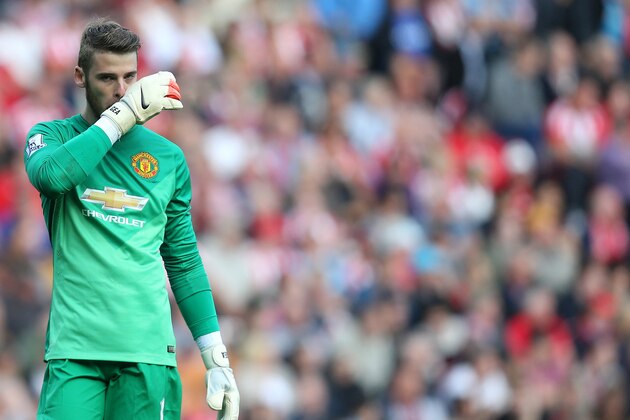 Manchester United's goalkeeper David De Gea during their English Premier League soccer match against Sunderland at the Stadium of Light, Sunderland, England, Sunday, Aug. 24, 2014. (AP Photo/Scott Heppell)