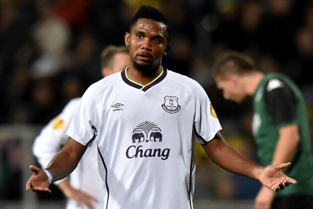 KRASNODAR,RUSSIA - OCTOBER 02:  Samuel Eto'o of Everton in action during the UEFA Europe League Group H match between Krasnodar and Everton at the Kuban Stadium on October 2, 2014 in Krasnodar,Russia. (Photo by Kirill Kudryavtsev/EuroFootball/Getty Images)