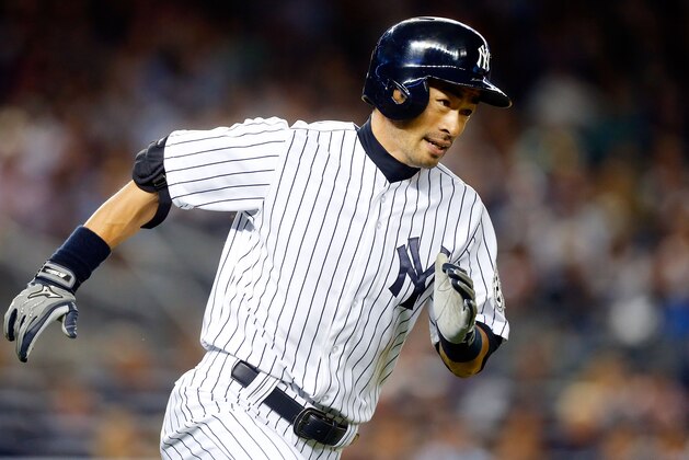 NEW YORK, NY - SEPTEMBER 23:  Ichiro Suzuki #31 of the New York Yankees runs out a fifth inning double against the Baltimore Orioles at Yankee Stadium on September 23, 2014 in the Bronx borough of New York City.  (Photo by Jim McIsaac/Getty Images)