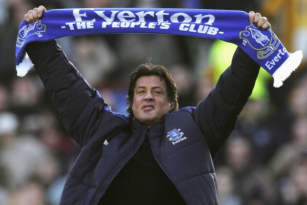 LIVERPOOL, UNITED KINGDOM - JANUARY 14: Hollywood Actor Sylvester Stallone salutes the fans with an Everton scarf prior to the start of the Barclays Premiership match between Everton and Reading at Goodison Park on January 14, 2007 in Liverpool, England. (Photo by Michael Steele/Getty Images) LIVERPOOL, UNITED KINGDOM - JANUARY 14: Hollywood Actor Sylvester Stallone salutes the fans with an Everton scarf prior to the start of the Barclays Premiership match between Everton and Reading at Goodison Park on January 14, 2007 in Liverpool, England. (Photo by Michael Steele/Getty Images)