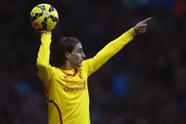 BIRMINGHAM, ENGLAND - JANUARY 17:  Lazar Markovic of Liverpool takes a throw in during the Barclays Premier League match between Aston Villa and Liverpool at Villa Park on January 17, 2015 in Birmingham, England.  (Photo by Laurence Griffiths/Getty Images)