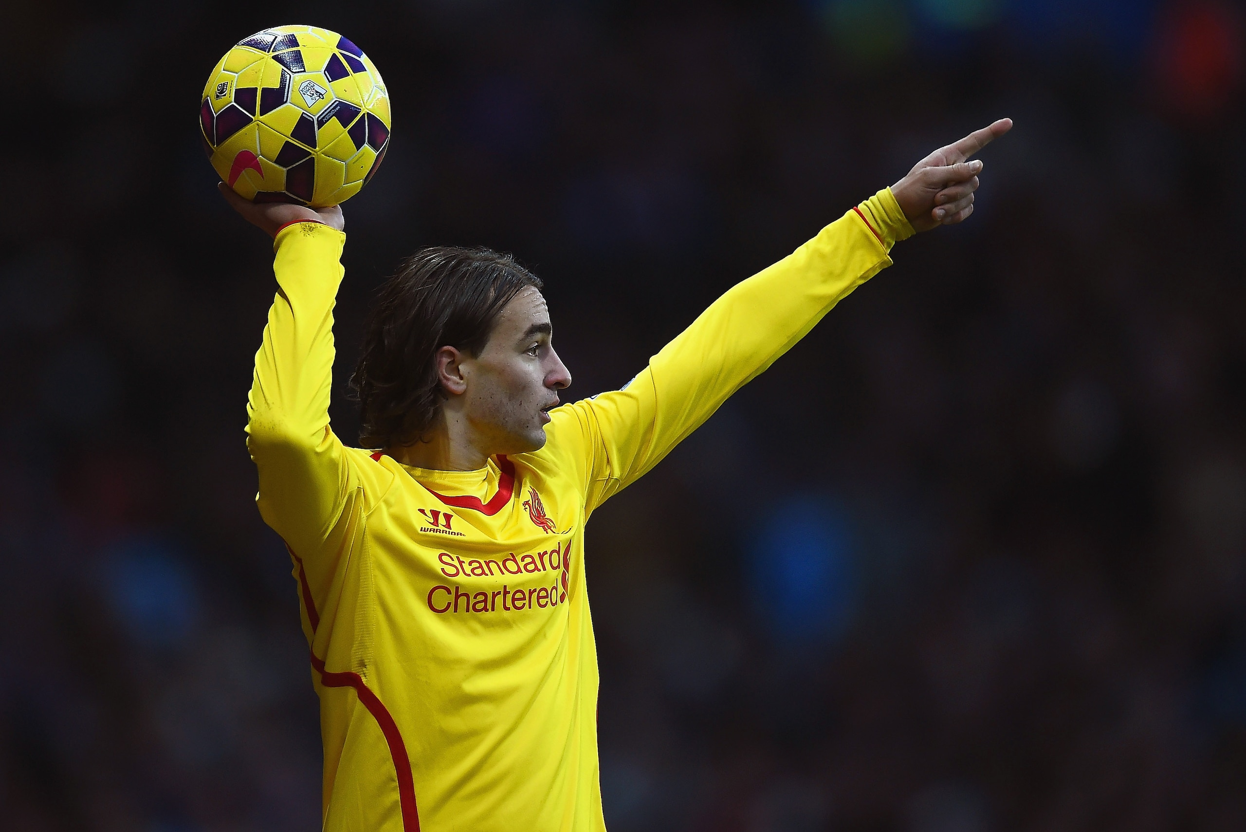 BIRMINGHAM, ENGLAND - JANUARY 17:  Lazar Markovic of Liverpool takes a throw in during the Barclays Premier League match between Aston Villa and Liverpool at Villa Park on January 17, 2015 in Birmingham, England.  (Photo by Laurence Griffiths/Getty Images)