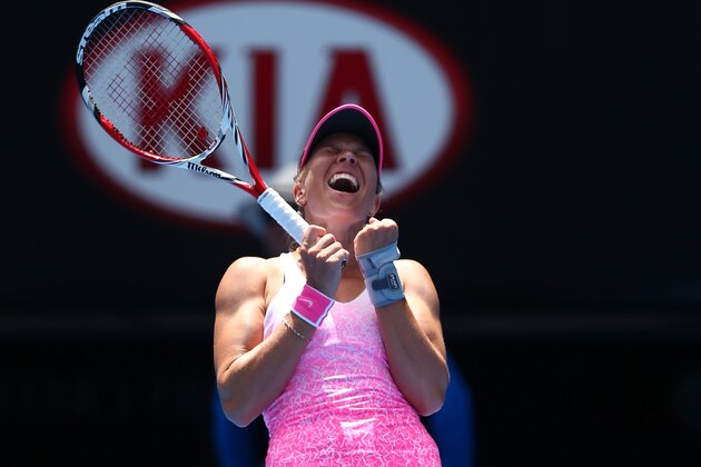 MELBOURNE, AUSTRALIA - JANUARY 19: Lucie Hradecka of the Czech Republic celebrates winning her first round match against Ana Ivanovic of Serbia during day one of the 2015 Australian Open at Melbourne Park on January 19, 2015 in Melbourne, Australia. (Photo by Clive Brunskill/Getty Images) MELBOURNE, AUSTRALIA - JANUARY 19: Lucie Hradecka of the Czech Republic celebrates winning her first round match against Ana Ivanovic of Serbia during day one of the 2015 Australian Open at Melbourne Park on January 19, 2015 in Melbourne, Australia. (Photo by Clive Brunskill/Getty Images)