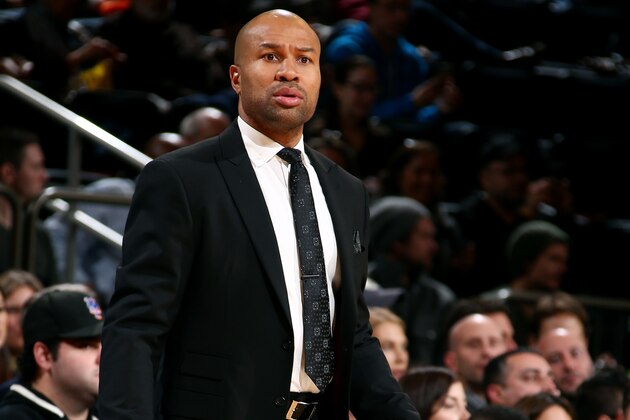 NEW YORK, NY - DECEMBER 14: Derek Fisher Head Coach of the New York Knicks stands on the court during a game against the Toronto Raptors at Madison Square Garden on December 14, 2014 in New York City, New York. NOTE TO USER: User expressly acknowledges and agrees that, by downloading and or using this photograph, User is consenting to the terms and conditions of the Getty Images License Agreement. Mandatory Copyright Notice: Copyright 2014 NBAE (Photo by Nathaniel S. Butler/NBAE via Getty Images)
