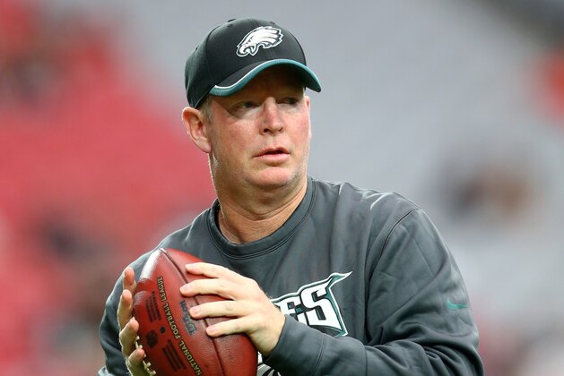 Oct 26, 2014; Glendale, AZ, USA; Philadelphia Eagles quarterbacks coach Bill Musgrave against the Arizona Cardinals at University of Phoenix Stadium. The Cardinals defeated the Eagles 24-20. Mandatory Credit: Mark J. Rebilas-USA TODAY Sports
