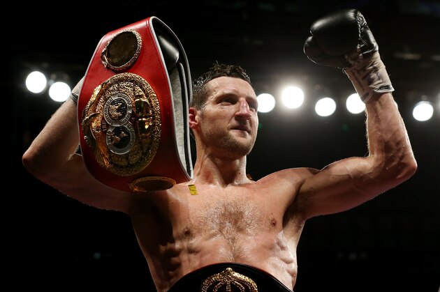 LONDON, ENGLAND - MAY 31:  Carl Froch celebrates after his victory over Geroge Groves during their IBF and WBA World Super Middleweight bout at Wembley Stadium on May 31, 2014 in London, England.  (Photo by Scott Heavey/Getty Images)