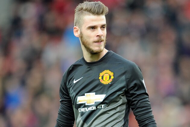 Manchester United's David De Gea during their English Premier League soccer match against Stoke City at the Britannia Stadium in Stoke on Trent, England, Thursday Jan. 1, 2015. (AP Photo/Clint Hughes)