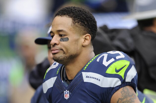 Jan 18, 2015; Seattle, WA, USA; Seattle Seahawks free safety Earl Thomas (29) leaves the field after an injury during the second quarter against the Green Bay Packers in the NFC Championship Game at CenturyLink Field. Mandatory Credit: Steven Bisig-USA TODAY Sports