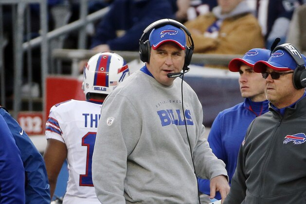Buffalo Bills head coach Doug Marrone watches action from the sideline in the second half of an NFL football game against the New England Patriots Sunday, Dec. 28, 2014, in Foxborough, Mass. (AP Photo/Elise Amendola)