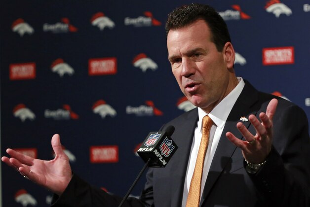 Denver Broncos new head coach Gary Kubiak addresses the media after he was is introduced during an NFL football news conference, Tuesday, Jan. 20, 2015, in Englewood, Colo. (AP Photo/Jack Dempsey)