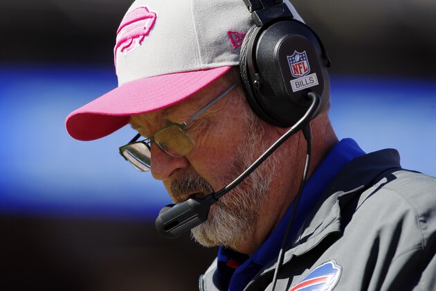 SAN FRANCISCO, CA - OCTOBER 7:  Head coach Chan Gailey of the Buffalo Bills looks at his play chart during a game against the San Francisco 49ers in the second quarter on October 7, 2012 at Candlestick Park in San Francisco, California.  The 49ers won 45-3.  (Photo by Brian Bahr/Getty Images)