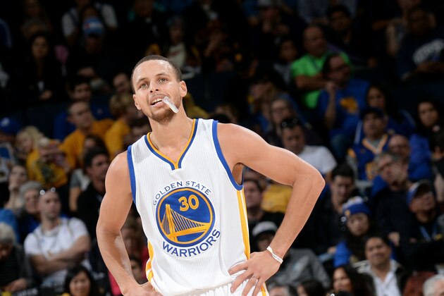 OAKLAND, CA - JANUARY 19: Stephen Curry #30 of the Golden State Warriors stands on the court during a game against the Denver Nuggets on January 19, 2015 at Oracle Arena in Oakland, California. NOTE TO USER: User expressly acknowledges and agrees that, by downloading and or using this photograph, user is consenting to the terms and conditions of Getty Images License Agreement. Mandatory Copyright Notice: Copyright 2015 NBAE (Photo by Noah Graham/NBAE via Getty Images)