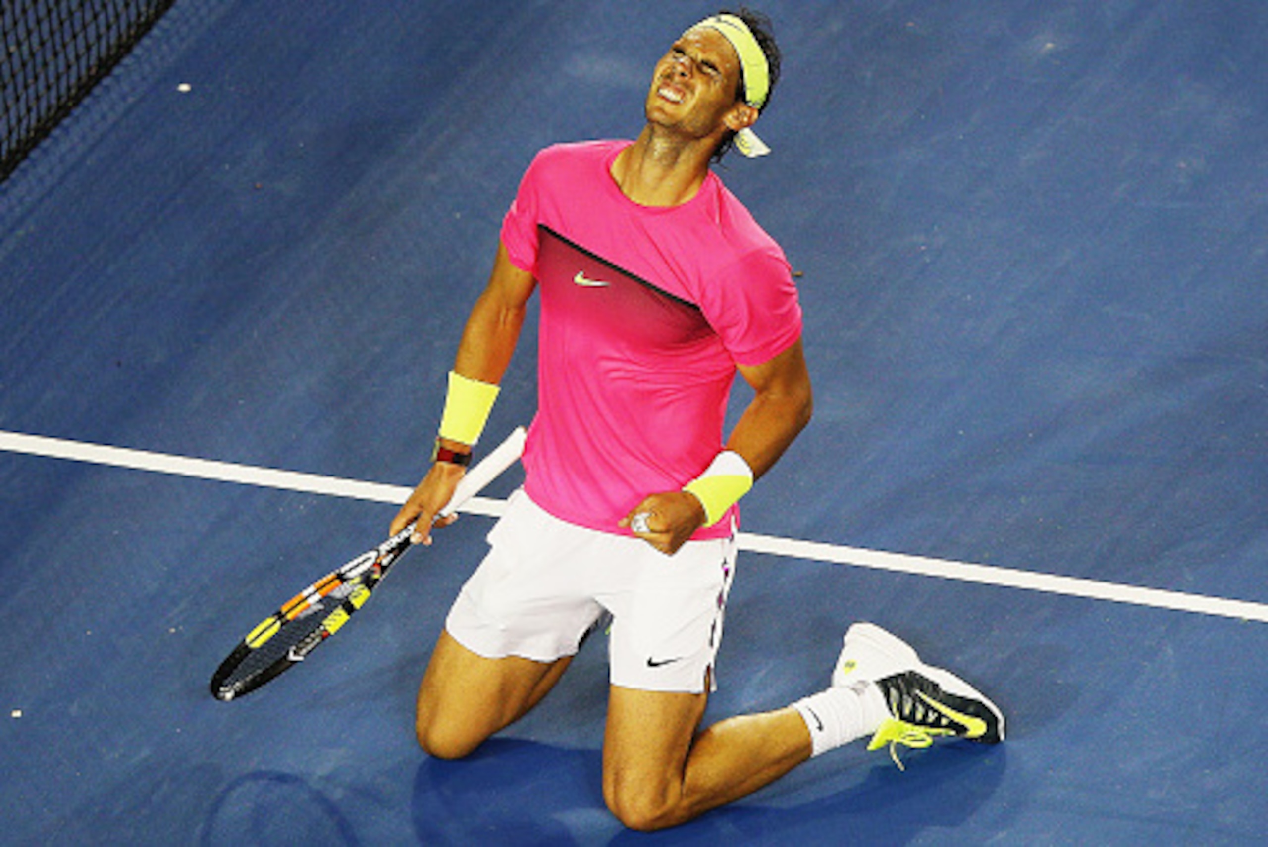 MELBOURNE, AUSTRALIA - JANUARY 21:  Rafael Nadal of Spain celebrates winning his second round match against Tim Smyczek of USA during day three of the 2015 Australian Open at Melbourne Park on January 21, 2015 in Melbourne, Australia.  (Photo by Hannah Peters/Getty Images)