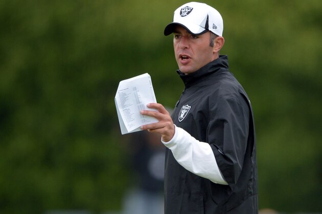 Jul 30, 2013; Napa, CA, USA; Oakland Raiders quarterbacks coach John DeFilippo at training camp at Napa Valley Marriott. Mandatory Credit: Kirby Lee-USA TODAY Sports