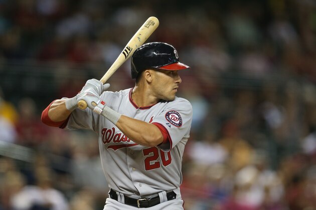 PHOENIX, AZ - MAY 13:  Ian Desmond #20 of the Washington Nationals bats against the Arizona Diamondbacks during the MLB game at Chase Field on May 13, 2014 in Phoenix, Arizona.  The Diamondbacks defeated the Nationals 3-1.  (Photo by Christian Petersen/Getty Images)