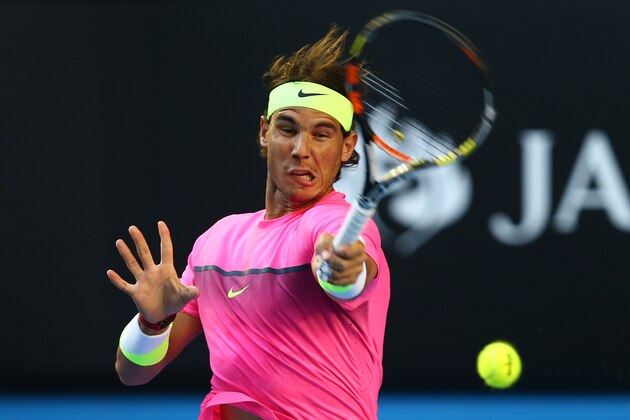 MELBOURNE, AUSTRALIA - JANUARY 21: Rafael Nadal of Spain plays a forehand in his second round match against Tim Smyczek of the United States during day three of the 2015 Australian Open at Melbourne Park on January 21, 2015 in Melbourne, Australia. (Photo by Ryan Pierse/Getty Images) MELBOURNE, AUSTRALIA - JANUARY 21: Rafael Nadal of Spain plays a forehand in his second round match against Tim Smyczek of the United States during day three of the 2015 Australian Open at Melbourne Park on January 21, 2015 in Melbourne, Australia. (Photo by Ryan Pierse/Getty Images)