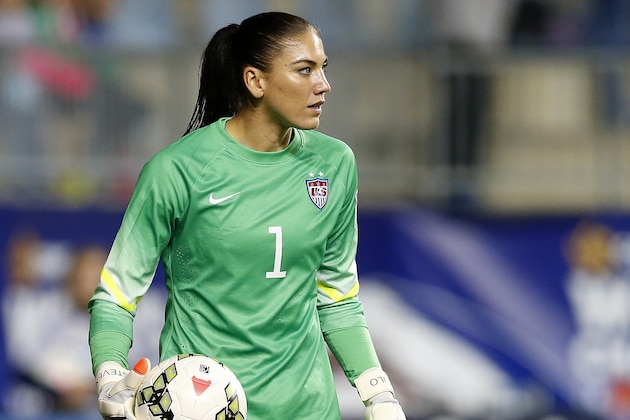 United States goalkeeper Hope Solo (1) in action against Mexico in the second half during a CONCACAF semifinal soccer match in Chester, Pa., Friday, Oct. 24, 2014. The United States defeated Mexico 3-0. (AP Photo/Rich Schultz)