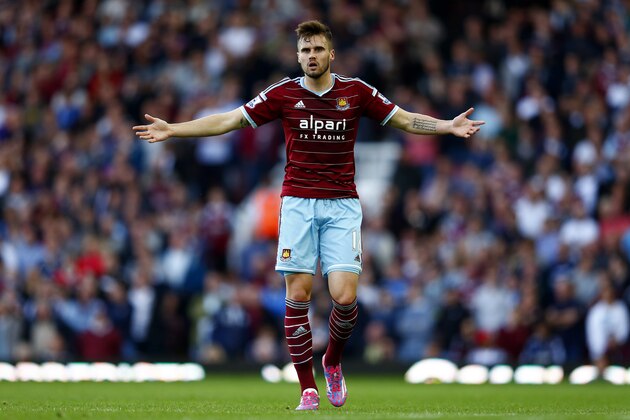 LONDON, ENGLAND - OCTOBER 05:  Carl Jenkinson of West Ham reacts during the Barclays Premier League match between West Ham United and Queens Park Rangers at Boleyn Ground on October 5, 2014 in London, England.  (Photo by Julian Finney/Getty Images)