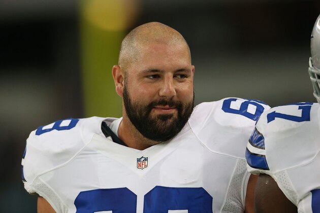 ARLINGTON, TX - AUGUST 25:  Doug Free #68 of the Dallas Cowboys at Cowboys Stadium on August 25, 2012 in Arlington, Texas.  (Photo by Ronald Martinez/Getty Images)