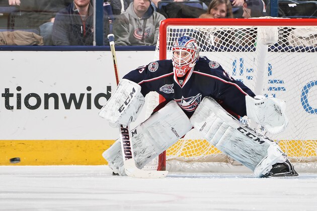 COLUMBUS, OH - JANUARY 16:  Goaltender Sergei Bobrovsky #72 of the Columbus Blue Jackets defends the net against the New York Rangers on January 16, 2015 at Nationwide Arena in Columbus, Ohio.  (Photo by Jamie Sabau/NHLI via Getty Images)