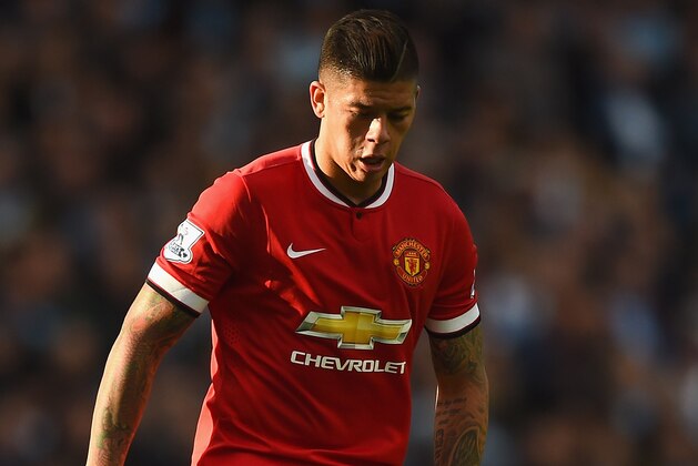 MANCHESTER, ENGLAND - NOVEMBER 02: Marcos Rojo of Manchester United in action during the Barclays Premier League match between Manchester City and Manchester United at Etihad Stadium on November 2, 2014 in Manchester, England.  (Photo by Laurence Griffiths/Getty Images)