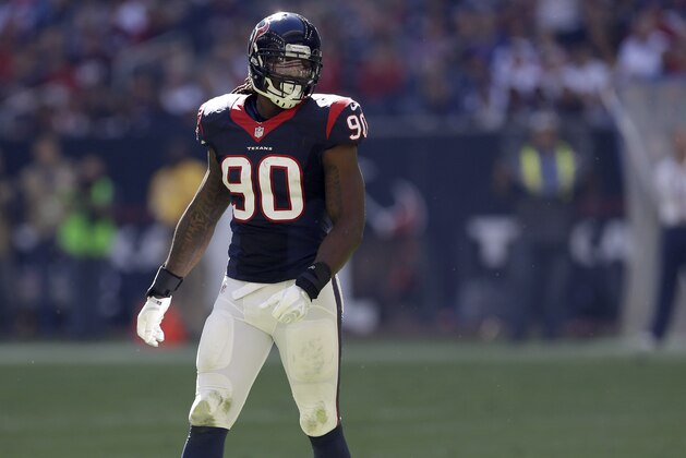 Houston Texans outside linebacker Jadeveon Clowney (90) lines up against the Cincinnati Bengals during the second quarter of an NFL football game, Sunday, Nov. 23, 2014, in Houston. (AP Photo/David J. Phillip)