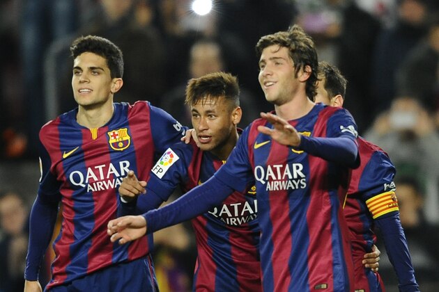 FC Barcelona's Neymar, from Brazil, center, reacts after scoring, during a round of 16 first leg Copa del Rey soccer match against Elche, at the Camp Nou stadium in Barcelona, Spain, Thursday, Jan. 8, 2015. (AP Photo/Manu Fernandez) FC Barcelona's Neymar, from Brazil, center, reacts after scoring, during a round of 16 first leg Copa del Rey soccer match against Elche, at the Camp Nou stadium in Barcelona, Spain, Thursday, Jan. 8, 2015. (AP Photo/Manu Fernandez)