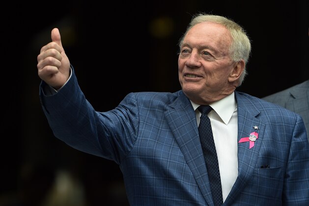 SEATTLE, WA - OCTOBER 12: Owner Jerry Jones of the Dallas Cowboys gives the 'thumbs up' to some Cowboys fans before the game aagainst the Seattle Seahawks at CenturyLink Field on October 12, 2014 in Seattle, Washington. (Photo by Steve Dykes/Getty Images) SEATTLE, WA - OCTOBER 12: Owner Jerry Jones of the Dallas Cowboys gives the 'thumbs up' to some Cowboys fans before the game aagainst the Seattle Seahawks at CenturyLink Field on October 12, 2014 in Seattle, Washington. (Photo by Steve Dykes/Getty Images)