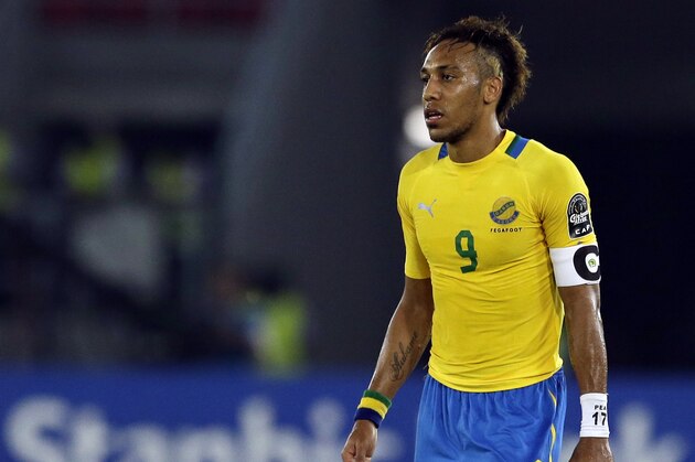 Gabon's Pierre Aubameyang, looks on during the African Cup of Nations Group A soccer match against Congo in Bata, Equatorial Guinea, Wednesday, Jan. 21, 2015. (AP Photo/Themba Hadebe)