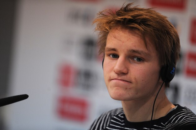 MADRID, SPAIN - JANUARY 22:  Martin Odegaard from Norway answers a question from a member of the media during his press conference at Real Madrid's Valdebebas training grounds after he signed with Real on January 22, 2015 in Madrid, Spain. (Photo by Denis Doyle/Getty Images)