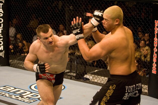 In this handout photo provided by Ultimate Fighting Championship Mirko Cro Cop, left, punches Eddie Sanchez in the head during UFC 67: All or Nothing at Mandalay Bay in Las Vegas, Nev. on Feb. 3, 2007. In the tough business of putting on pay-per-view events, Ultimate Fighting Championship is no longer getting counted out. The upstart company that specializes in mixed martial arts matched the once-dominant World Wrestling Entertainment Inc. in pay-per-view revenues during 2006 and surpassed boxing-titan HBO. The three companies make up the bulk of the pay-per-view business. (AP Photo/Ultimate Fighting Championship)