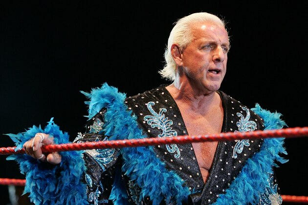 PERTH, AUSTRALIA - NOVEMBER 24:  Ric Flair looks on while awaiting the entrance of Hulk Hogan during the Hulkamania Tour at the Burswood Dome on November 24, 2009 in Perth, Australia.  (Photo by Paul Kane/Getty Images)