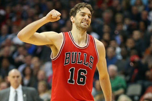 DALLAS, TX - JANUARY 23:  Pau Gasol #16 of the Chicago Bulls reacts against the Dallas Mavericks at American Airlines Center on January 23, 2015 in Dallas, Texas.  NOTE TO USER: User expressly acknowledges and agrees that, by downloading and or using this photograph, User is consenting to the terms and conditions of the Getty Images License Agreement.  (Photo by Ronald Martinez/Getty Images)