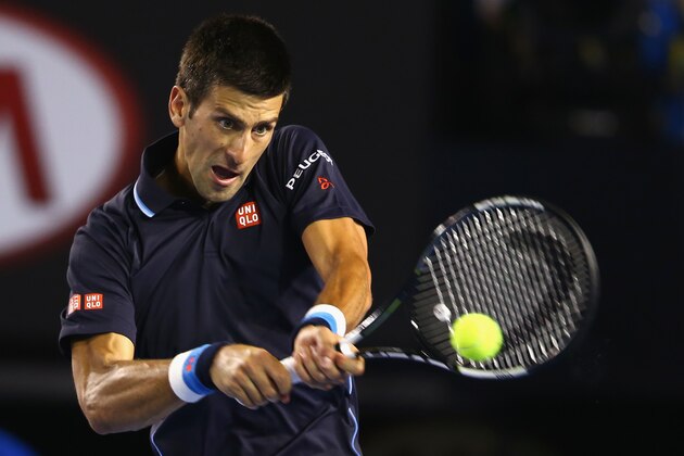 MELBOURNE, AUSTRALIA - JANUARY 24:  Novak Djokovic of Serbia plays a backhand in his third round match against Fernando Verdasco of Spain during day six of the 2015 Australian Open at Melbourne Park on January 24, 2015 in Melbourne, Australia.  (Photo by Mark Kolbe/Getty Images)