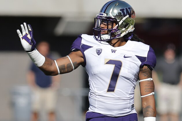 Washington linebacker Shaq Thompson (7) during the first half of an NCAA college football game against Arizona, Saturday, Nov. 15, 2014, in Tucson, Ariz. (AP Photo/Rick Scuteri)
